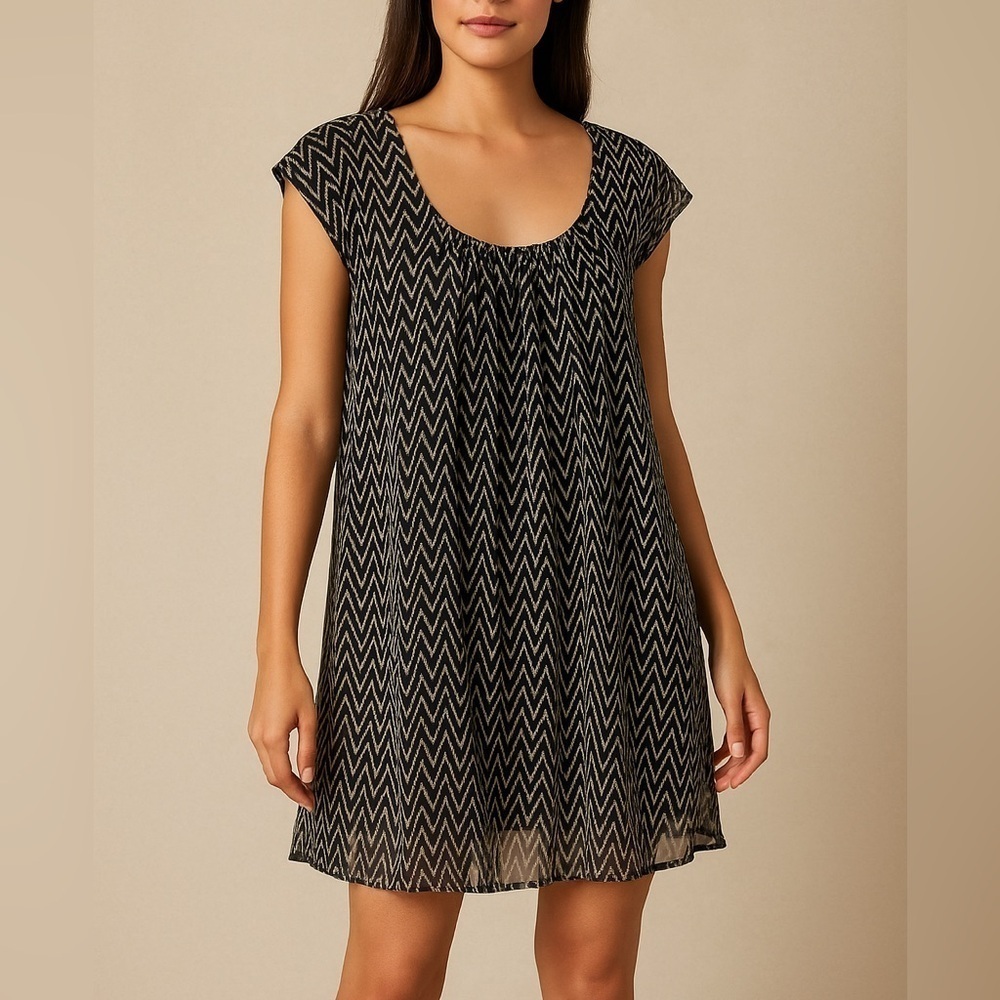 PJK Patterson J Kincaid Sheer Abstract Boho Print A-Line Mini Dress S Black
